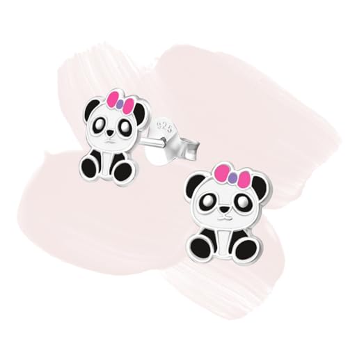 Laimons Mädchen Kids Kinder-Ohrstecker Ohrringe Kinderschmuck Pandabär Bär mit Schleife süß schwarz weiß pink aus Sterling Silber 925 von Laimons
