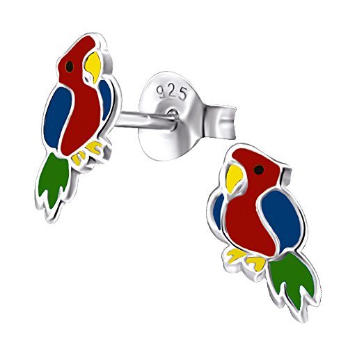 Laimons Mädchen Kids Kinder-Ohrstecker Ohrringe Kinderschmuck Papagei Vogel rot grün blau gelb aus Sterling Silber 925 von Laimons