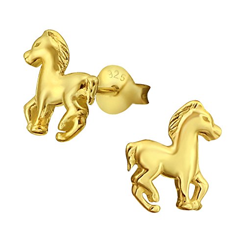 Laimons Mädchen Kids Kinder-Ohrstecker Ohrringe Kinderschmuck Pferd Pferdchen Pony Fohlen vergoldet glanz aus Sterling Silber 925 von Laimons