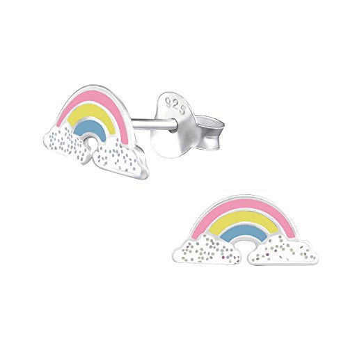 Laimons Mädchen Kids Kinder-Ohrstecker Ohrringe Kinderschmuck Regenbogen Lichtband Bunt mit Glitzer Weiß aus Sterling Silber 925 von Laimons