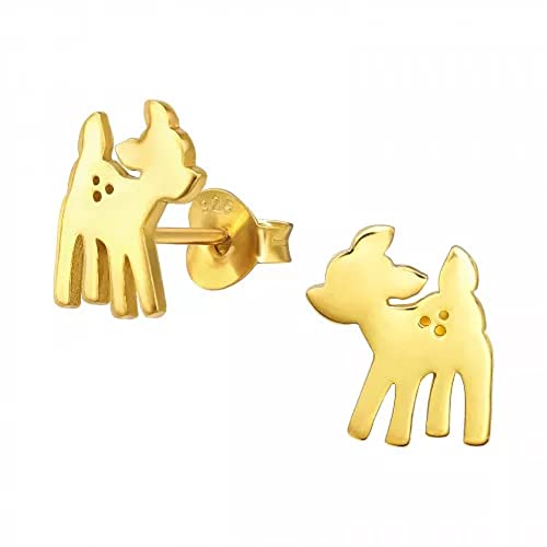 Laimons Mädchen Kids Kinder-Ohrstecker Ohrringe Kinderschmuck Reh Rehkitz Hirsch Hirschkalb Glanz vergoldet aus Sterling Silber 925 von Laimons