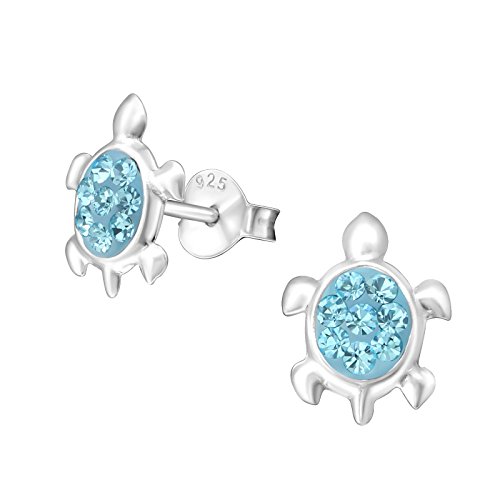 Laimons Mädchen Kids Kinder-Ohrstecker Ohrringe Kinderschmuck Schildkröte Reptil Glitzer hell blau glanz aus Sterling Silber 925 von Laimons