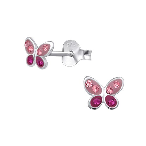Laimons Mädchen Kids Kinder-Ohrstecker Ohrringe Kinderschmuck Schmetterling Rosa, Pink Glitzer aus Sterling Silber 925 von Laimons