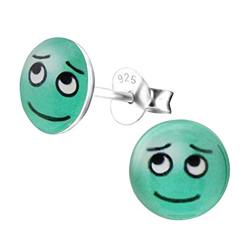 Laimons Mädchen Kids Kinder-Ohrstecker Ohrringe Kinderschmuck Smiley Gesicht fröhlich glücklich Platte Scheibe Grün Schwarz aus Sterling Silber 925 von Laimons