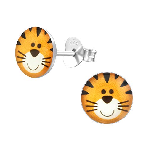 Laimons Mädchen Kids Kinder-Ohrstecker Ohrringe Kinderschmuck Tiger Raubtier Tier Kopf Braun braun schwarz Platte Scheibe aus Sterling Silber 925 von Laimons