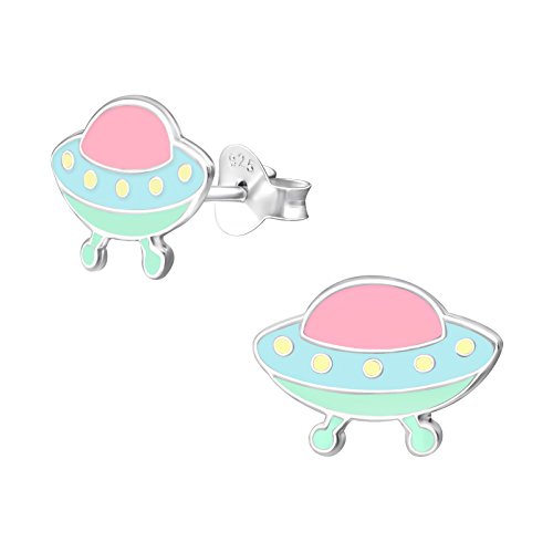 Laimons Mädchen Kids Kinder-Ohrstecker Ohrringe Kinderschmuck UFO Raumschiff Fliegende Untertasse 13 mm x 8 mm mint rosa aus Sterling Silber 925 von Laimons