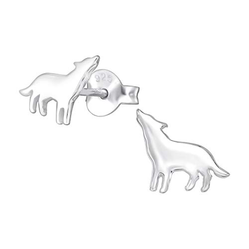 Laimons Mädchen Kids Kinder-Ohrstecker Ohrringe Kinderschmuck Wolf Hund 9mm oxidiert glanz Sterling Silber 925 von Laimons