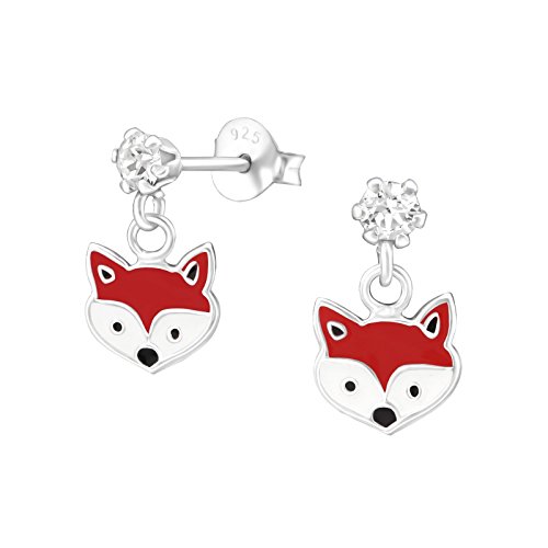 Laimons Mädchen Kids Kinder-Ohrstecker Ohrringe Ohrhänger Kinderschmuck Fuchs Braun, Weiß Glitzer Sterling Silber 925 von Laimons