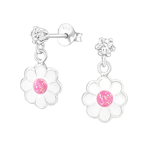 Laimons Mädchen Kids Kinder-Ohrstecker Ohrringe Ohrhänger Kinderschmuck Gänseblume Rosa mit Glitzer Glitzer Sterling Silber 925 von Laimons