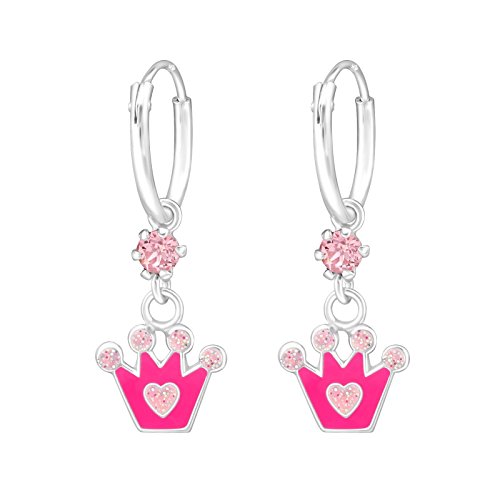 Laimons Mädchen Kids Kinder-Ohrstecker Ohrringe Ohrhänger Kinderschmuck Krone Krönchen 12mm Pink,Rosa mit Glitzer Sterling Silber 925 von Laimons