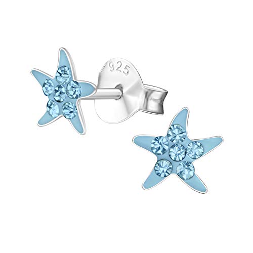 Laimons Mädchen Kids Kinder-Ohrstecker Ohrringe Seestern Stern mit glitzer hellblau blau 6mm Sterling Silber 925 von Laimons