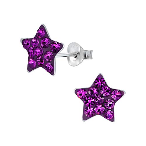 Laimons Mädchen Kids Kinder-Ohrstecker Ohrringe Stern Sternchen Glitzer lila 9mm aus Sterling Silber 925 von Laimons