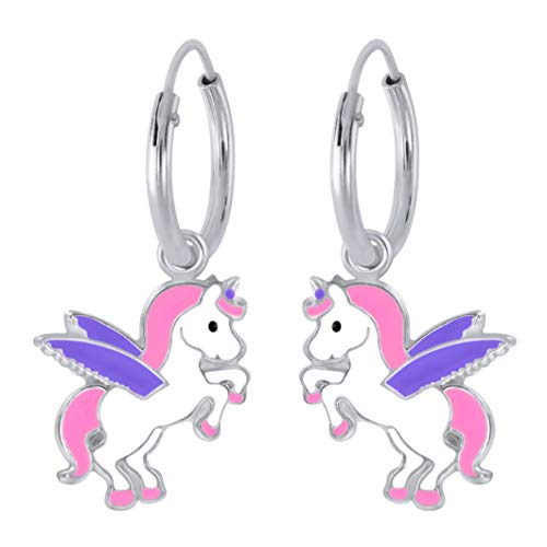 Laimons Mädchen Kinder-Ohrhänger Kinderschmuck Einhorn Rosa, Lila und Weiß Sterling Silber 925 von Laimons