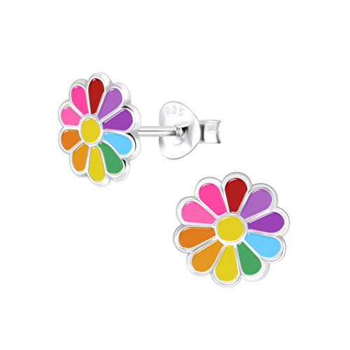 Laimons Mädchen Kinder-Ohrstecker Gänseblume Blume Blüte Bunt süß 7mm aus Sterling Silber 925 von Laimons