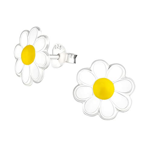 Laimons Mädchen Kinder-Ohrstecker Gänseblume Blume Blüte weiß gelb süß 10mm aus Sterling Silber 925 von Laimons