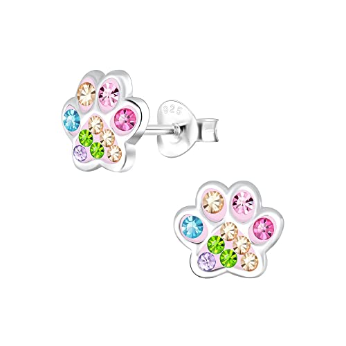 Laimons Mädchen Kinder-Ohrstecker Hundepfote Pfote Pfötchen Tatzen mit Glitzer in 8mm klein aus Sterling Silber 925 (Bunt-Rosa) von Laimons