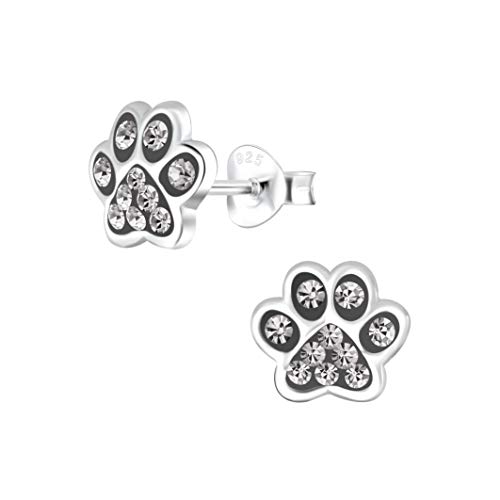 Laimons Mädchen Kinder-Ohrstecker Hundepfote Pfote Pfötchen Tatzen mit Glitzer 8mm klein aus Sterling Silber 925 (Grau) von Laimons