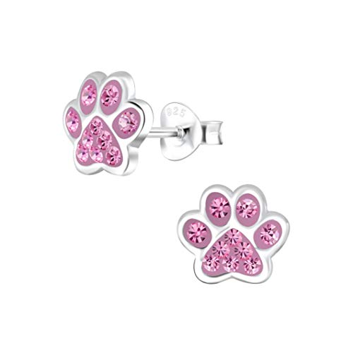 Laimons Mädchen Kinder-Ohrstecker Hundepfote Pfote Pfötchen Tatzen mit Glitzer 8mm klein aus Sterling Silber 925 (Rosa) von Laimons