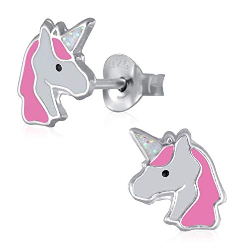 Laimons Mädchen Kinder-Ohrstecker Kinderschmuck Einhorn Stecker Rosa, Weiß Sterling Silber 925 von Laimons