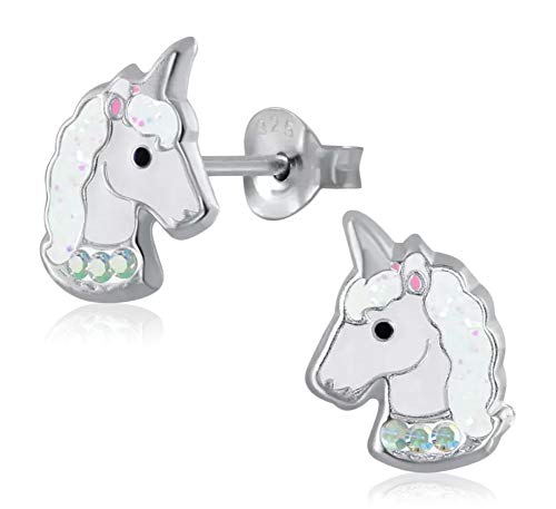 Laimons Mädchen Kinder-Ohrstecker Kinderschmuck Einhorn Stecker Weiß mit Glitzer Glitzer Sterling Silber 925 von Laimons