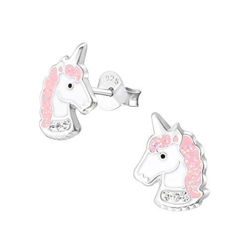 Laimons Mädchen Kids Kinder-Ohrstecker Ohrringe Kinderschmuck Einhorn 11 X 8 mm rosa mit Glitzer Sterling Silber 925 von Laimons