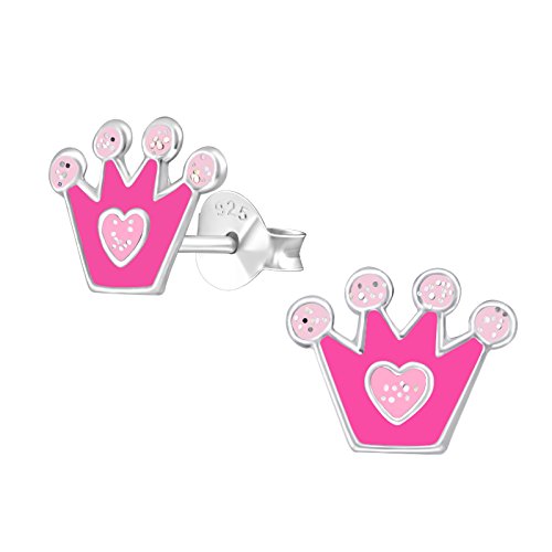 Laimons Mädchen Kids Kinder-Ohrstecker Ohrringe Kinderschmuck Krone 9 x 8mm Glitzer Pink, Rosa Sterling Silber 925 von Laimons