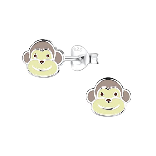 Laimons Mädchen Kinder-Ohrstecker Ohrringe Kinderschmuck Affe Affenkopf Schimpanse Äffchen 8mm braun süß aus Sterling Silber 925 von Laimons
