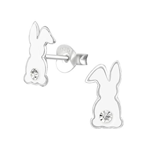 Laimons Mädchen Kinder-Ohrstecker Ohrringe Kinderschmuck Hase Kaninchen Häschen weiß mit Glitzer 9 mm Sterling Silber 925 von Laimons