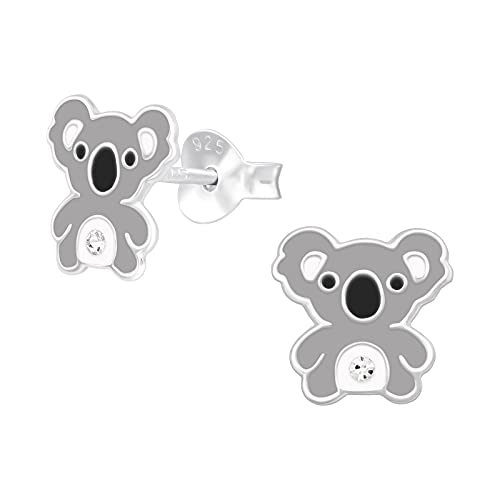 Laimons Mädchen Kinder-Ohrstecker Ohrringe Kinderschmuck Koala Koalabär Bär Kuschelbär 9mm grau weiß süß aus Sterling Silber 925 von Laimons