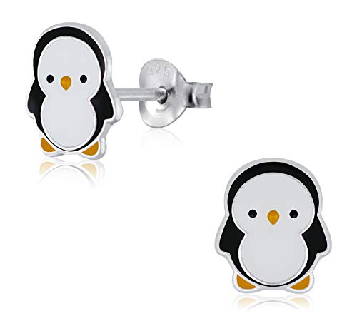 Laimons Mädchen Kinder-Ohrstecker Ohrringe Kinderschmuck Pinguin Stecker 10mm Weiß, Schwarz, Gelb Sterling Silber 925 von Laimons