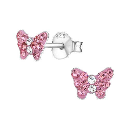 Laimons Mädchen Kinder-Ohrstecker Ohrringe Kinderschmuck Schmetterling Falter glanz Rosa Weiß Glitzer 6 mm Sterling Silber 925 von Laimons