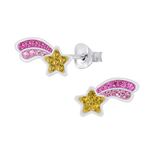 Laimons Mädchen Kinder-Ohrstecker Stern Sternschnuppe sternenschweif pink gelb 13x6mm Glitzer Sterling Silber 925 von Laimons