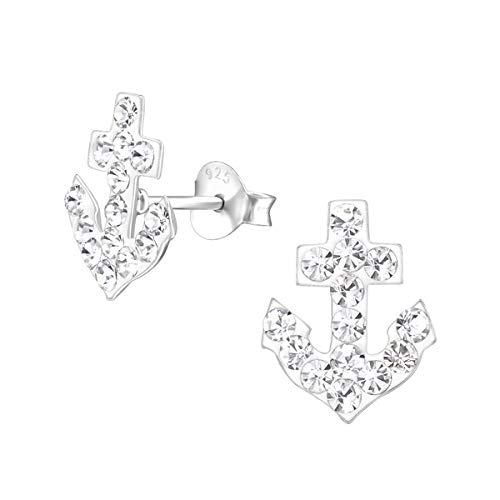 Laimons Mädchen-Ohrstecker Anker maritim 12mm Glanz mit Glitzer Weiß aus Sterling Silber 925 von Laimons