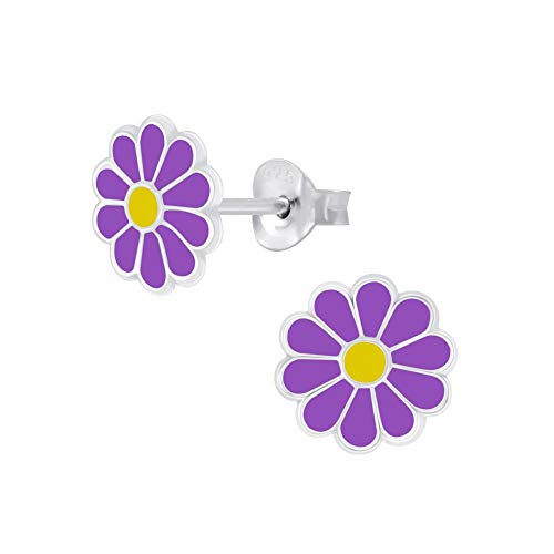 Laimons Mädchen-Ohrstecker Gänseblume Blume 8 mm lila gelb aus Sterling Silber 925 von Laimons