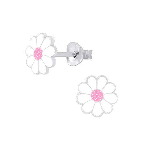 Laimons Mädchen-Ohrstecker Gänseblume Blume Blüte 7mm weiß rosa mit Glitzer aus Sterling Silber 925 von Laimons