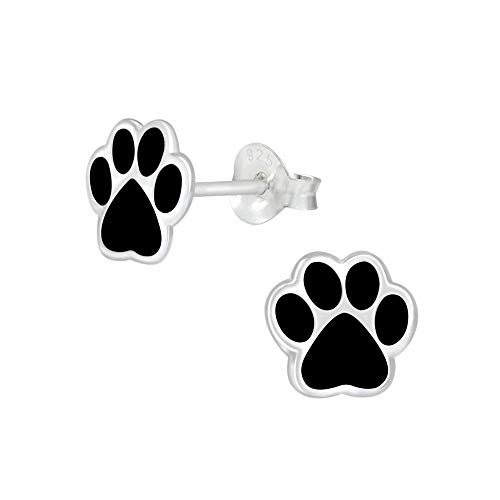 Laimons Mädchen-Ohrstecker Hundepfote Pfote 10mm schwarz glanz Sterling Silber 925 von Laimons