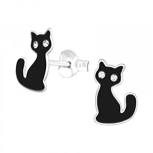 Laimons Mädchen-Ohrstecker Katze Mieze schwarz Glitzer Augen aus Sterling Silber 925 von Laimons