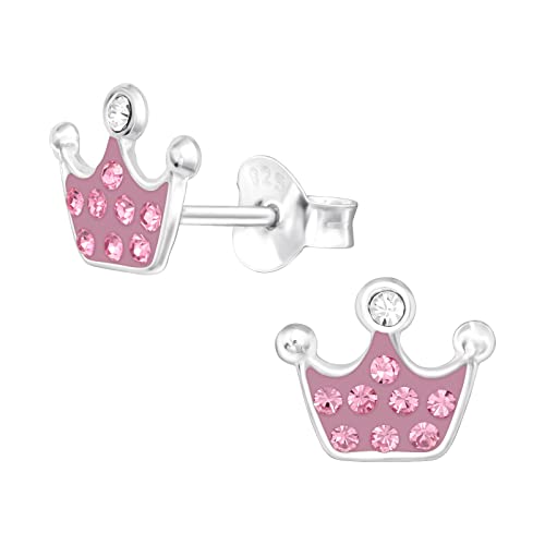 Laimons Mädchen-Ohrstecker Krone 9mm Glanz mit Glitzer rosa aus Sterling Silber 925 von Laimons