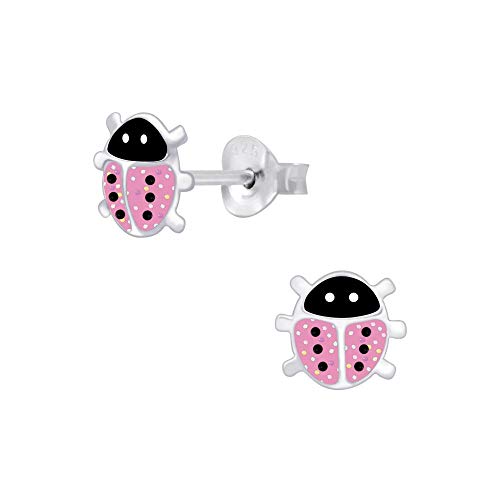 Laimons Mädchen-Ohrstecker Marienkäfer 6mm Rosa Schwarz Glitzer Sterling Silber 925 von Laimons