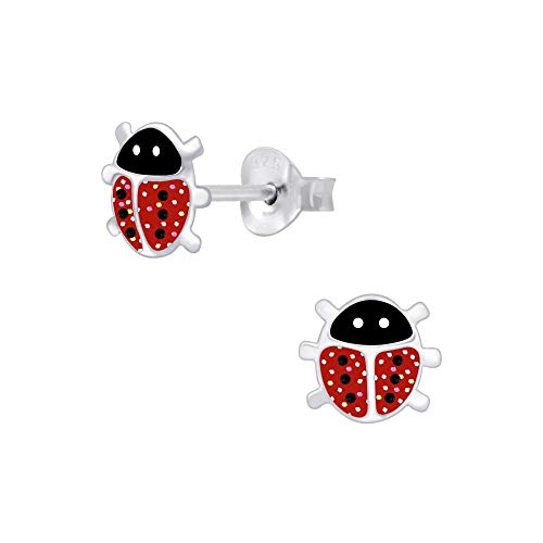 Laimons Mädchen-Ohrstecker Marienkäfer 6mm Schwarz,Weiß,Rot Glitzer Sterling Silber 925 von Laimons