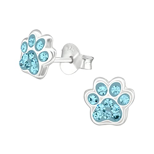 Laimons Mädchen-Ohrstecker Ohrringe Kinderschmuck Hundepfote Pfote mit Glitzer aus Sterling Silber 925 (Hellblau) von Laimons