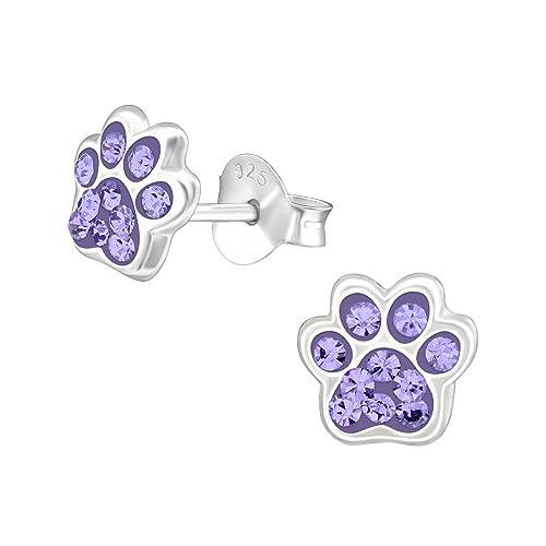 Laimons Mädchen-Ohrstecker Ohrringe Kinderschmuck Hundepfote Pfote mit Glitzer aus Sterling Silber 925 (Violett) von Laimons