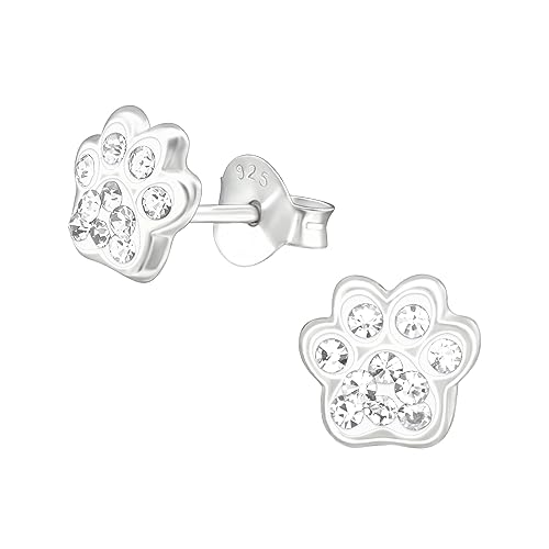 Laimons Mädchen-Ohrstecker Ohrringe Kinderschmuck Hundepfote Pfote mit Glitzer aus Sterling Silber 925 (Weiß) von Laimons