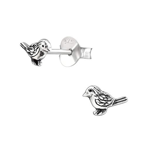 Laimons Mädchen-Ohrstecker Vogel Spatz 5mm oxidiert aus Sterling Silber 925 von Laimons