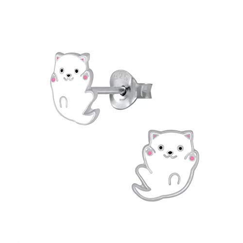 LaimonsMädchen Kinder-Ohrstecker Ohrringe Kinderschmuck Katze Stecker weiß, rosa 8mm Sterling Silber 925 von Laimons