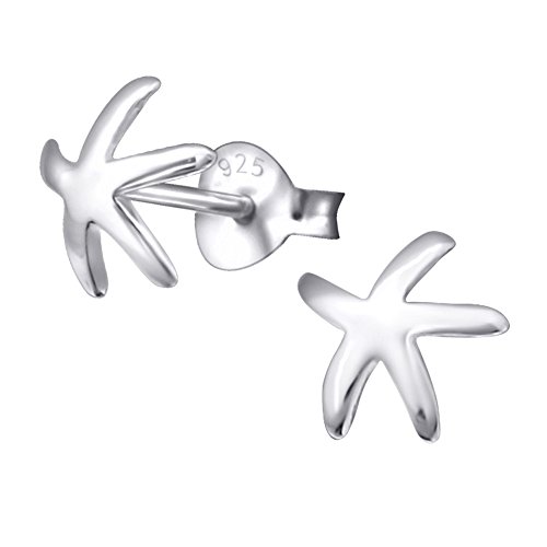 Silber Seestern Ohrstecker - 925 Sterling Silber, Silber Plated + E-Coat, 8 mm x 8 mm von Laimons