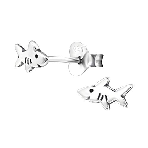 Laimons Mädchen-Ohrstecker Hai Fisch oxidiert 7 x 4mm aus Sterling Silber 925 von Laimons
