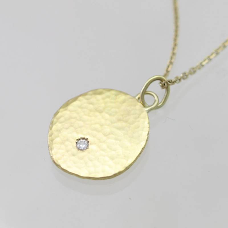 Gehämmerte Chunk Halskette Mit Stein Aus 585Er Gelbgold & Moissanit | 45 cm von LaineBenthalldesigns