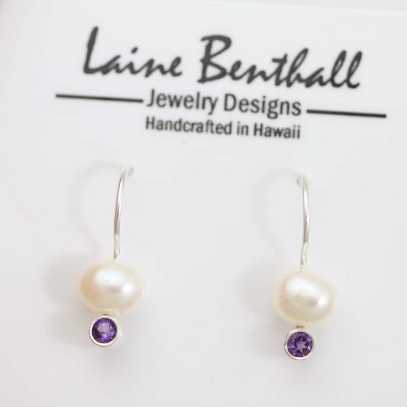 Perlen Tropfen Ohrringe Mit Amethyst Geburtsstein in Sterling Silber Oder 14K Gf Perlen Tropfen Ohrringe Mit Amethyst Geburtsstein in Sterling Silber Oder 14K Gf von LaineBenthalldesigns