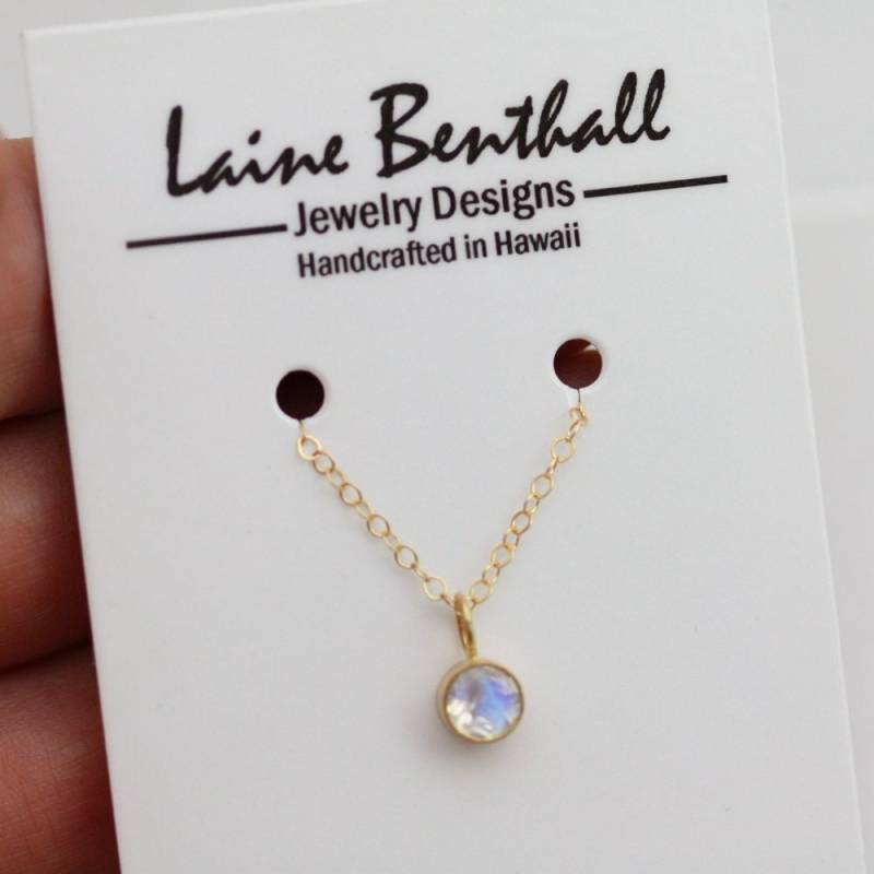 Regenbogen Mondstein Tropfen Kette Xl in 585Er Gold von LaineBenthalldesigns